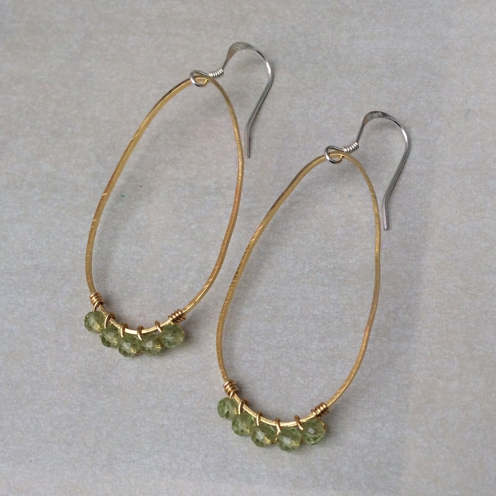 handcrafted Sundance charm natural Peridot Sterling silver gold plated earrings - Picture 9 of 11